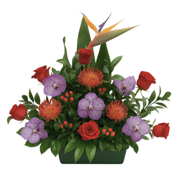 Centro tropical con rosas
