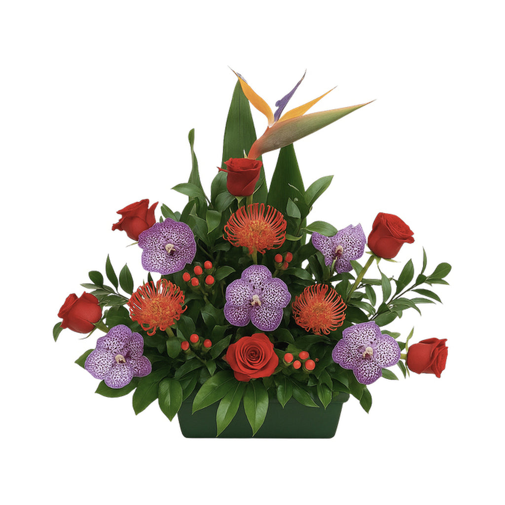 Centro tropical con rosas