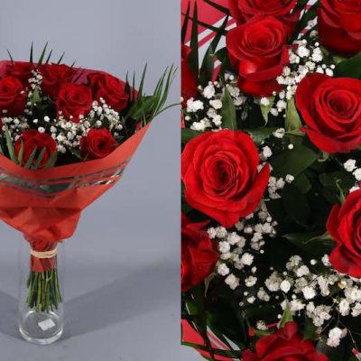 Ramo redondo de 12 rosas rojas